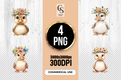Watercolor Duckling Flower Crown Clipart Sublimation PNG Product Image 1