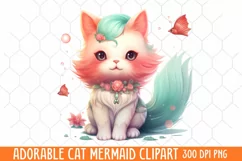 Adorable Cat Mermaid Clipart, Watercolor Clipart Product Image 1