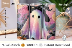 Glitter Ghost Tumbler Wrap Design, Floral Halloween Tumbler Product Image 1