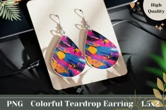 Art Paint Teardrop Earrings PNG, Neon Pink Earrings Design Product Image 1