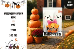 Cartoon Ghosts Garden Flag PNG, Happy Halloween Garden Flag Product Image 1
