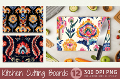 Ikat Embroidery Floral Cutting Boards sublimation Design Product Image 1