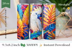 Cockatoo Tumbler Wrap Design, Tropical Birds Sublimation Product Image 1