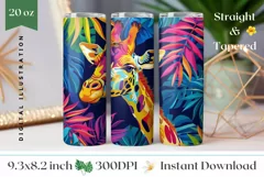 Giraffe Tumbler Wrap, Neon Tropical Leaves Tumbler Template Product Image 1