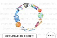 Watercolor School Supplies Wreath png Product Image 1