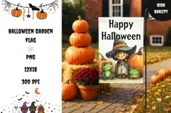 Cartoon Witch Garden Flag, Watercolor Halloween Garden Flag Product Image 1