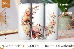 Watercolor Floral Wreath Tumbler Wrap, Flowers Sublimation Product Image 1