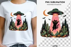 UFO black cat png design for T-shirt Product Image 1