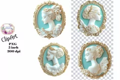 Cameo, Brooch, Victorian, Ephemera, PNG, Flower, Clipart Product Image 1