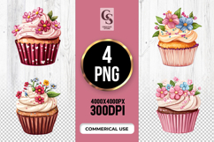 Floral Cupcake Dessert Clipart sublimation png Product Image 1