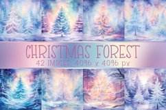 Watercolor pastel Christmas forest and trees digital papers Product Image 1