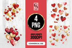 Red and Gold Hearts Clipart Sublimation PNG Product Image 1