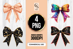 Star Glitter Ribbon Bow Clipart Sublimation PNG Product Image 1