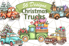 Vintage Christmas Truck Clipart PNG, Retro Holiday Vehicle Product Image 1