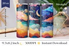 Moon Tumbler Wrap Design, Night Sky Tumbler Sublimation Product Image 1