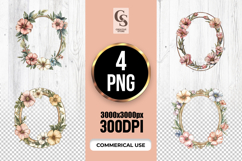 Watercolor Floral Monogram Frame Clipart Sublimation PNG Product Image 1