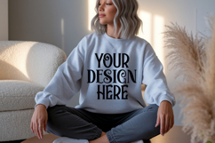 Ash Gildan 18000 Sweatshirt Mockup,G18000 Crewneck Sweatshir Product Image 1