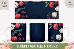 Flowers Mug Wrap, White Tulips Mug Sublimation Product Image 1