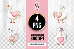 Watercolor Goose with Pink Heart Clipart Sublimation PNG Product Image 1