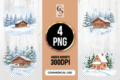 Snowy Cabin Landscape Clipart Sublimation PNG Product Image 1