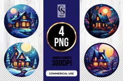 Moonlit Cottage Clipart Sublimation PNG Product Image 1