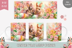Floral Easter Mug Sublimation, Easter Bunnies Mug Design Product Image 1