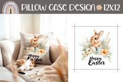 Happy Easter Pillow Design, Cute Flowers Pillow Template Product Image 1
