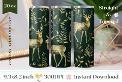 Deer Tumbler Wrap Design, Floral Tumbler Sublimation PNG Product Image 1