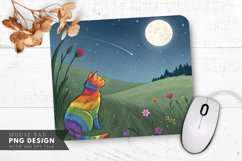 Moonlit Meadow with Rainbow Cat Mouse Pad PNG Design Product Image 1