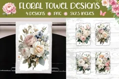 Watercolor Roses Towel Template, Floral Towel Designs Product Image 1