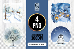 Winter Village Scene Clipart Sublimation PNG Product Image 1