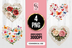 Butterfly Floral Heart Clipart Sublimation PNG Product Image 1