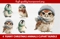 4 Funny Christmas Animals Clipart | Cute Holiday Animal PNG Product Image 1