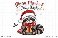 Cute Christmas Raccoon PNG, Merry Mischief and Cozy Wishes Product Image 1