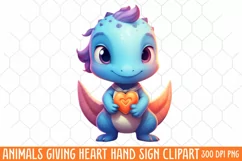 Animals Giving Heart Hand Sign, Watercolor Clipart Product Image 1