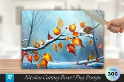 Frozen Branch with Autumn Leaves Cutting Board PNG Design Product Image 1