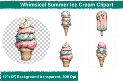 Whimsical Summer Ice Cream Clipart, PNG Product Image 1