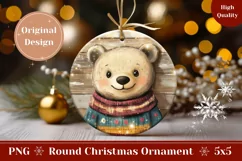 Winter Round Ornament, Cartoon Bear Ornament PNG Product Image 1