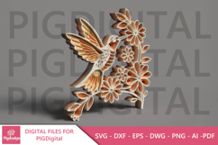 3D Layered Hummingbird with Daisy Flowers Product Image 2