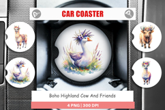 Boho Highland Cow Car Coaster Product Image 1