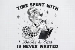 Retro Girl Quotes Books cats is never wasted PNG Sublimation Product Image 1