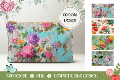 Roses Cosmetic Bag, Vintage Flowers Cosmetic Bag Print Product Image 1