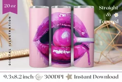 Pink Lips Tumbler Wrap, Colorful Lips Tumbler Design Product Image 1