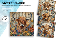 Highland Cow Background Cow Flower Vintage Wallpaper Product Image 1
