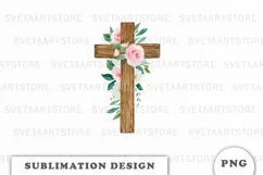 Watercolor Floral cross sublimation Png Product Image 1