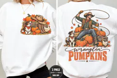 Wranglin Pumpkins Front Back PNG, Cowboy Fall Chest Back Shi Product Image 1