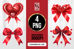 Red Heart Ribbon Bow Clipart Sublimation PNG Product Image 1