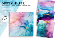 Rainbow Watercolor Alcohol Ink Background Digital Paper Product Image 1