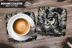 Cute Owl, Fantasy &amp; Whimsy, Buffalo Plaid Square Coaster PNG Product Image 1