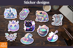 Cute Witchy Iridescent Halloween stickers printable Product Image 1